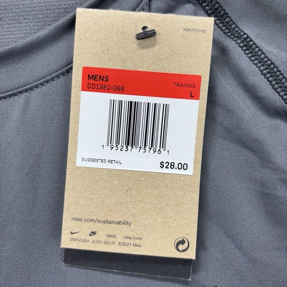 Men Nike Pro DRI-FIT Slim Fit Short Sleeve T-Shirt Mens L Gray Center Swoosh NEW - Picture 4 of 11